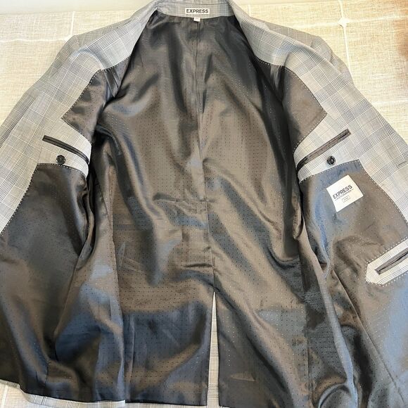 Express Photographer Blazer Black & White Plaid Wool Blend Men’s Fitted 40S - Picture 10 of 12